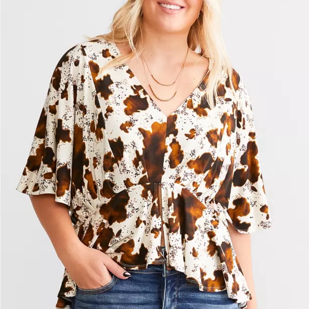 Cow Print Split Peplum Top like new only worn once